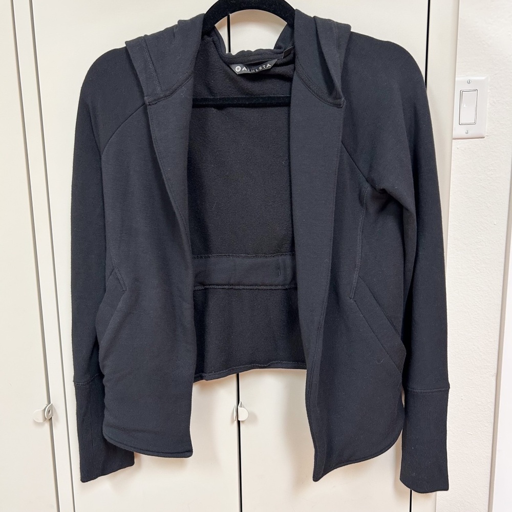 ATHLETA clarity cinch black cardigan sweatshirt hooded - women's size XXS